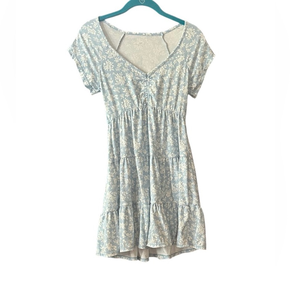 No Boundaries Juniors Tiered Jersey Babydoll Mini Dress Size Small Blue & White‎